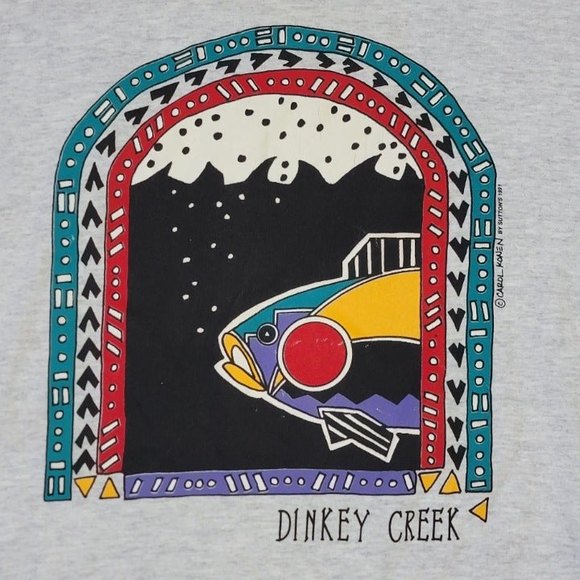 Vintage Dinkey Creek Aztec Fish Graphic Gray Double Collared and Sleeve Premier - Picture 6 of 8